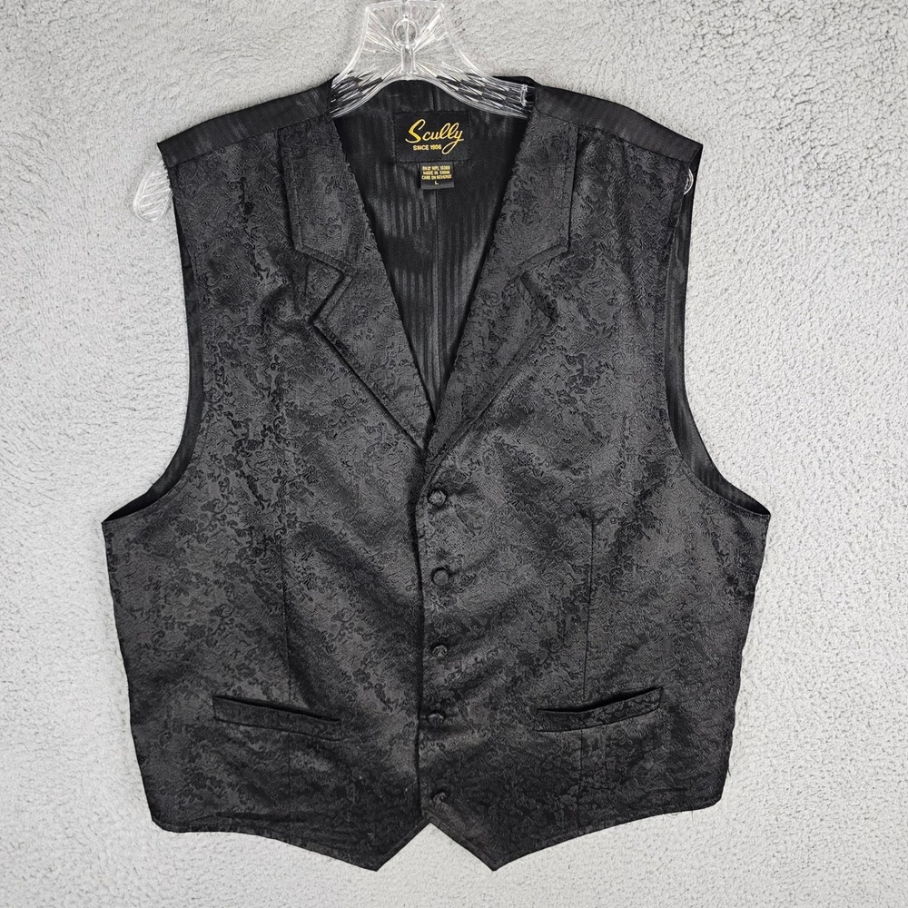 Scully Vest Mens L Black Floral Paisley Jacquard Western Notched Lapel Western
